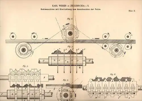 Original Patentschrift - Karl Weiser in Zeulenroda i.S., 1889 , Kehlmaschine , Holz , Kehlleiste , Tischlerei !!!