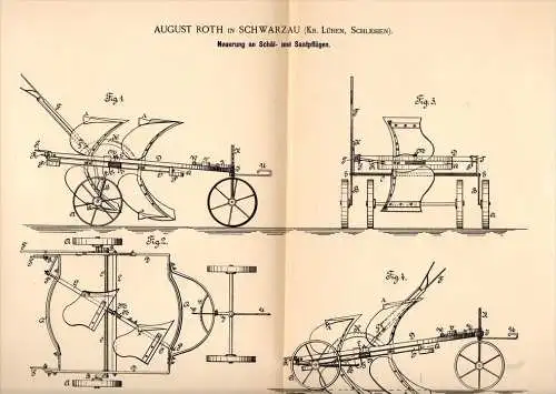 Original Patentschrift - A. Roth in Schwarzau / Czerniec b. Lüben / Lubin i. Schlesien , 1888 , Saatpflug , Agrar !!!