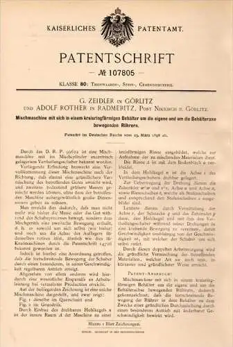 Original Patentschrift - G. Zeidler und A. Rother in Görlitz und Radmeritz , 1898 , Mischer , Radomierzyce , Nikrisch