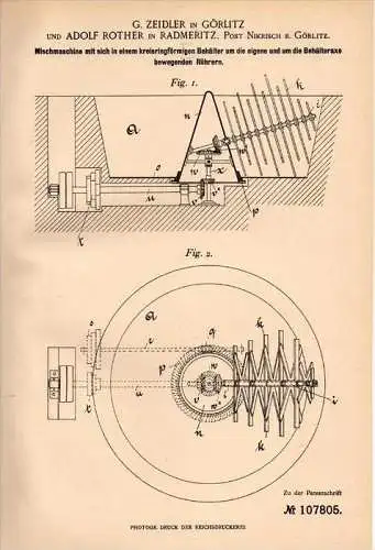 Original Patentschrift - G. Zeidler und A. Rother in Görlitz und Radmeritz , 1898 , Mischer , Radomierzyce , Nikrisch