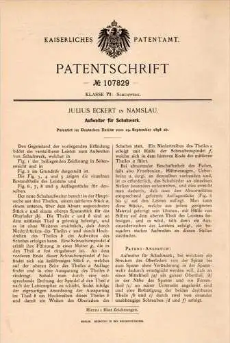 Original Patentschrift - J. Eckert in Namslau / Namyslów , 1898 , Aufweiter für Schuhe , Schuhmacher , Schuster !!!