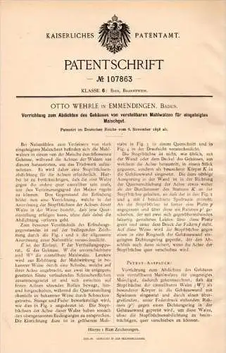 Original Patentschrift - Otto Wehrle in Emmendingen , 1898 , Apparat für Mahlwalzen , Maische , Brauerei , Bier !!!