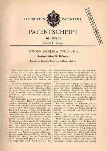 Original Patentschrift - H. Brücker in Cölln b. Meißen , 1898, Apparat für Erd- und Tiefbohrer , Baugrundlabor , Bergbau