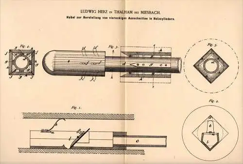 Original Patentschrift - L. Herz in Thalham b. Miesbach , 1886 , Hobel für Holz , Tischlerei , Schreiner , Weyarn !!!