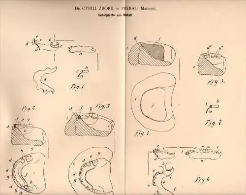 Original Patentschrift - Dr. C. Zboril in Prerau / Prerov , 1902 , Gebißplatte aus Metall , Zahnarzt , Kiefernchirurg !!