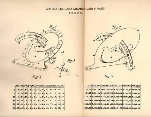 Original Patentschrift -Ch. Chamberland in Paris , 1892 , Sonnenuhr , cadran solaire , sundial !!!