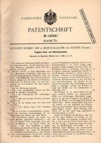 Original Patentschrift - Auguste H. Bif in Bois-Guillaume prés Rouen , 1902 , Abkantemaschine !!!