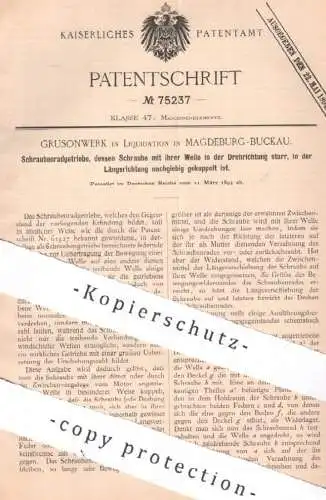 original Patent - Grusonwerk in Liquidation , Magdeburg / Buckau , 1893 , Schraubenradgetriebe | Getriebe , Motoren