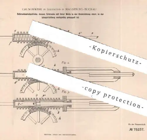 original Patent - Grusonwerk in Liquidation , Magdeburg / Buckau , 1893 , Schraubenradgetriebe | Getriebe , Motoren