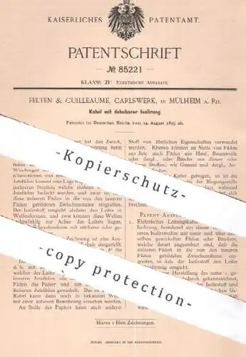 original Patent - Felten & Guilleaume  , Carlswerk , Mülheim a. Rh. , 1895 , Kabel mit Isolierung | Elektrik , Strom