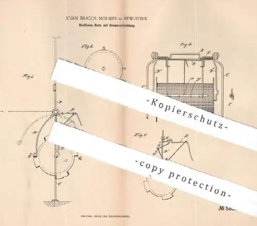original Patent - John Briggs Holmes , New York , USA | 1891 | Bindfaden-Rolle mit Bremse | Spule , Faden , Band , Garn