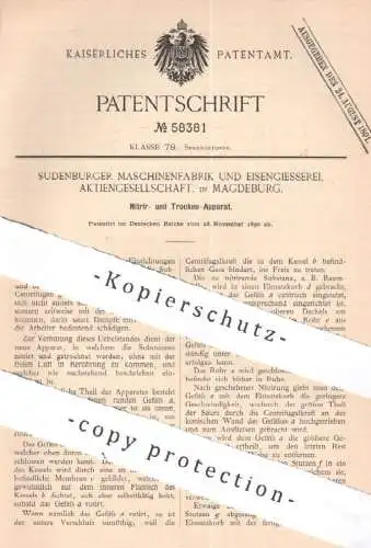 original Patent - Sudenberger Maschinenfabrik & Eisengießerei AG Magdeburg | 1890 | Nitrier- & Trockenapparat | Trocknen