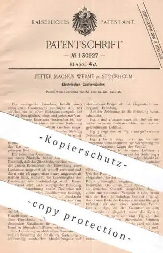 original Patent - Petter Magnus Wermé , Stockholm , Schweden , 1901 , Elektrischer Gasfernzünder | Gas Zünder , Zündung