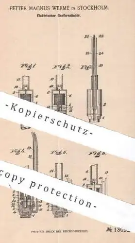 original Patent - Petter Magnus Wermé , Stockholm , Schweden , 1901 , Elektrischer Gasfernzünder | Gas Zünder , Zündung