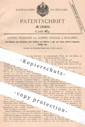 original Patent - Ludwig Feldmann & L. Korach , Budapest , Ungarn , 1900 , Schließen o. Öffnen von Wasserhahn o. Ventil