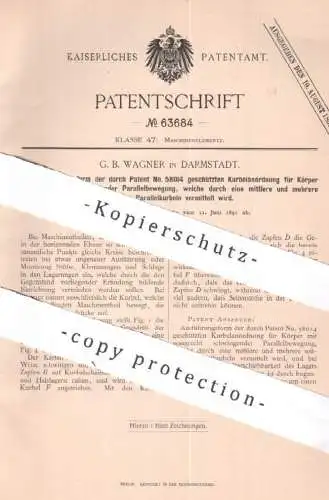 original Patent - G. B. Wagner , Darmstadt , 1891 , Kurbelanordnung | Kurbel , Maschine , Maschinenbau , Sieb , Kurbeln