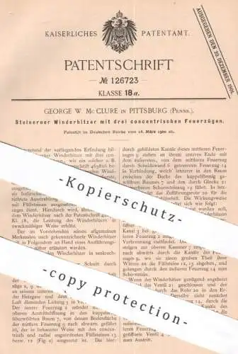 original Patent - George W. Mc Clure , Pittsburgh Pennsylvania USA , steinerner Winderhitzer | Feuer Ofen , Schornstein