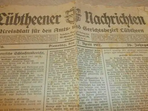 Lübtheener Nachrichten , 17.04.1917 , Lübtheen und Umgebung , Garlitz , Bandekow , Probst Jesar mit Reklame / Werbung !!