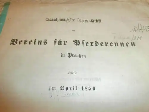 Verein für Pferderennen in Preußen / Königsberg , Mausen , Insterburg , 1856 , Prospekt  mit Mitgliederliste !!!