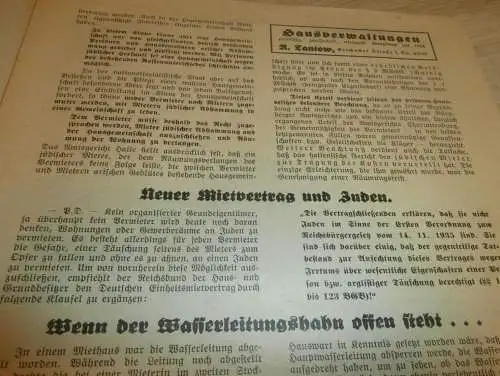 Hausbesitzer-Zeitung für Stettin und Pommern , 7.10.1938 , Juden in der Hausgemeinschaft , Reklame / Werbung !!!