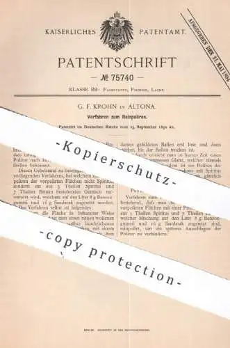 original Patent - G. F. Krohn , Hamburg / Altona , 1892 , Verfahren zum Reinpolieren | Polieren , Politur , Lack , Farbe