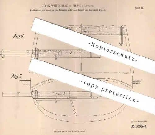 original Patent - John Whitehead , Fiume , Ungarn , 1897 , Lancieren von Torpedos unter Wasser | Torpedo