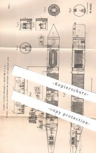 original Patent - Joseph Stokes Williams , Riverton , USA , 1884 , Torpedo mit Elektroantrieb | Torpedos , Schiff !!