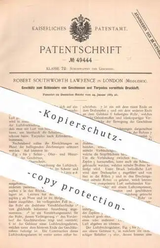 original Patent - Robert Southworth Lawrence , London , Middlesex , England | 1889 | Geschütz für Torpedo , Geschoss !!