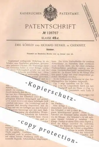 original Patent - Emil Köhler , Richard Henkel , Chemnitz , 1901 , Schaber | Fräse , Feile , Hobel | Holz | Tischlerei