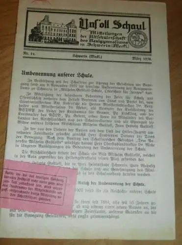 Heft der Schule " Wilhelm-Gustloff-Schule" in Schwerin März 1937 , Chronik , Mecklenburg !!!