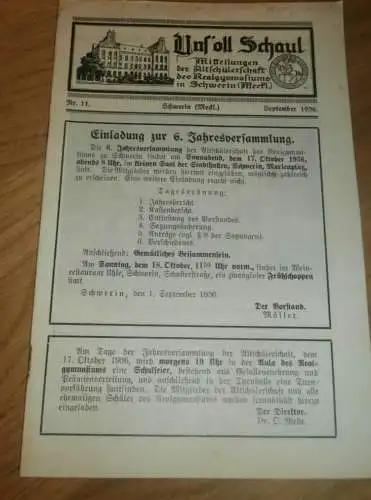 Heft der Schule " Uns oll Schaul" in Schwerin Sept. 1936 , Chronik , Mecklenburg ,mit Mitglieder- und Schülerverzeichnis