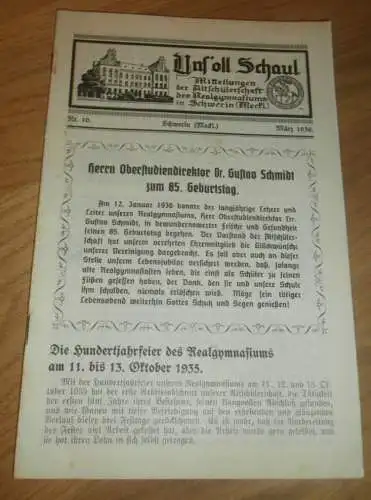 Heft der Schule " Uns oll Schaul" in Schwerin März 1936 , Chronik , Mecklenburg ,mit Mitglieder- und Schülerverzeichnis