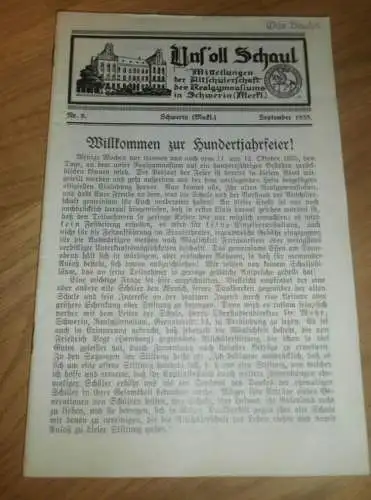 Heft der Schule " Uns oll Schaul" in Schwerin Sept.1935 , Chronik , Mecklenburg ,mit Mitglieder- und Schülerverzeichnis