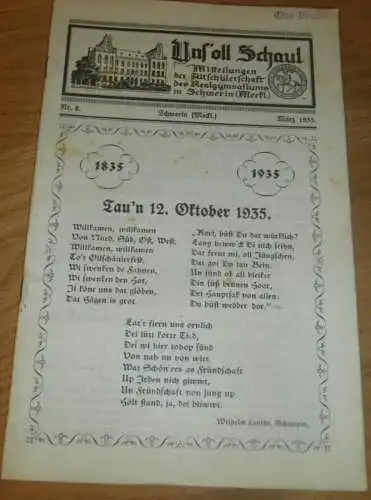 Heft der Schule " Uns oll Schaul" in Schwerin März 1935 , Chronik , Mecklenburg ,mit Mitglieder- und Schülerverzeichnis