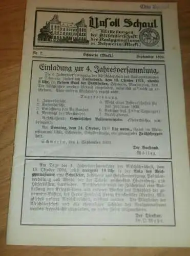 Heft der Schule " Uns oll Schaul" in Schwerin Sept. 1934 , Chronik , Mecklenburg ,mit Mitglieder- und Schülerverzeichnis