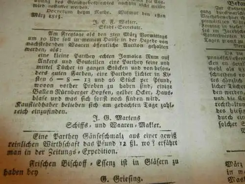 Wismar `sche Zeitung , 2. März 1813 , Wismar und Umgebung , Mecklenburg !!!