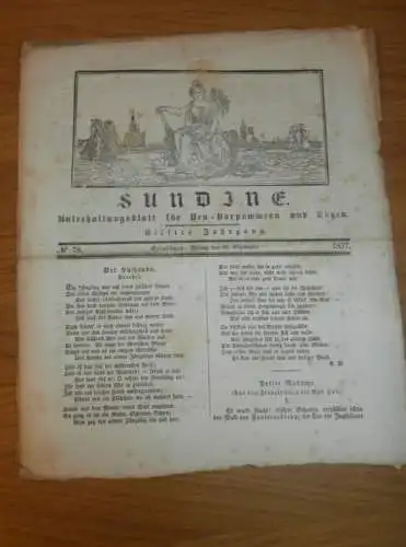 Sundine , 29.9.1837 , Zeitung für Stralsund, Vorpommern und Rügen , Mecklenburg !!!