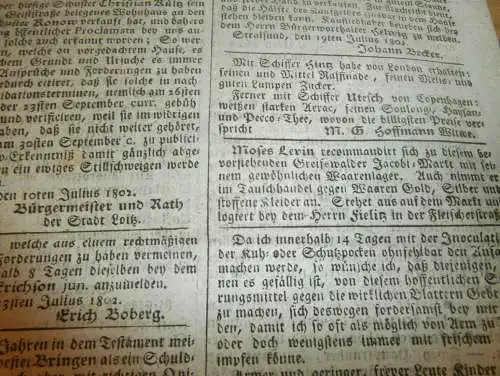 Stralsundische Zeitung , 23.07.1802 , Stralsund und Umgebung , Dassow , Kuppentin , Ribnitz , Anklam , Malchin  !!!