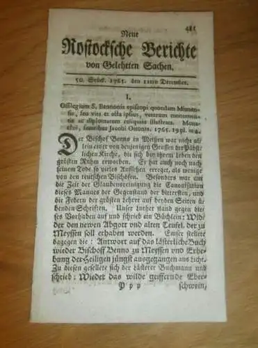 Rostock `sche Zeitung , 11.12.1765 , von Gelehrten Sachen !!!