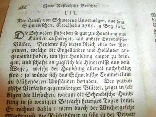 Rostock `sche Zeitung , 11.12.1765 , von Gelehrten Sachen !!!