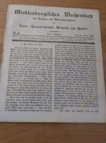 Zeitung Mecklenburg , 26.1.1838 , Schilfrohr , Reet , Reetdach , Landwirtschaft , Haushalt , Technik !!!