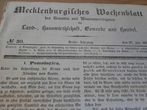 Zeitung Mecklenburg , 27.7.1838 , Landwirtschaft , Haushalt , Gewerbe und Handel , Wissenschaft und Technik