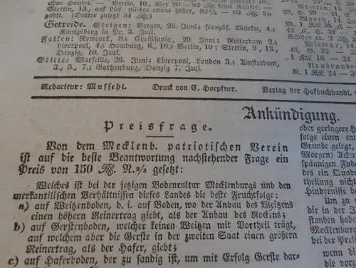 Zeitung Mecklenburg , 20.7.1838 , Landwirtschaft , Haushalt , Gewerbe und Handel , Wissenschaft und Technik