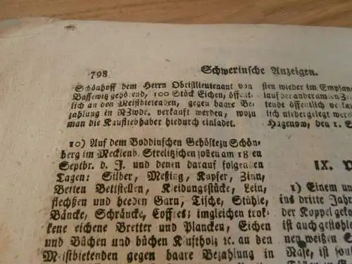 Zeitung Mecklenburg , 6.9.1797 , Waren / Müritz , Plau , Krakow , Bützow , Malchow , Schönberg , Hagenow , Parchim !!!