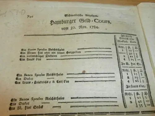 Zeitung Mecklenburg , 4.12.1784 , Wismar , Crümmel , Geld Cours , Goldberg , Bruel , Waren / Müritz , Hagenow , Schwaan