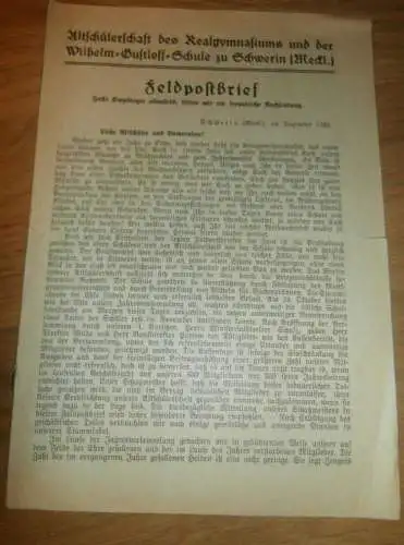 Feldpost-Brief  " Wilhelm-Gustloff-Schule" in Schwerin Dezember 1942 , Mecklenburg !!!