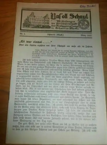 Heft der Schule " Uns oll Schaul" in Schwerin März 1933, Chronik , Mecklenburg ,mit Mitglieder- und Schülerverzeichnis