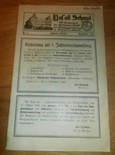 Heft der Schule " Uns oll Schaul" in Schwerin Sept. 1931, Chronik , Mecklenburg ,mit Mitglieder- und Schülerverzeichnis