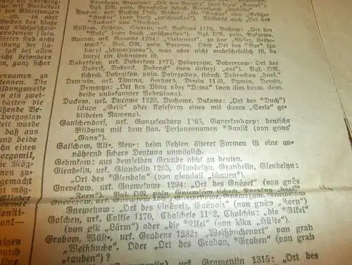 Demminer Zeitung 31.Dezember 1931 , slavische Ortsnamen im Kreis Demmin , Slaven , Seidenbau , Pommern !!!