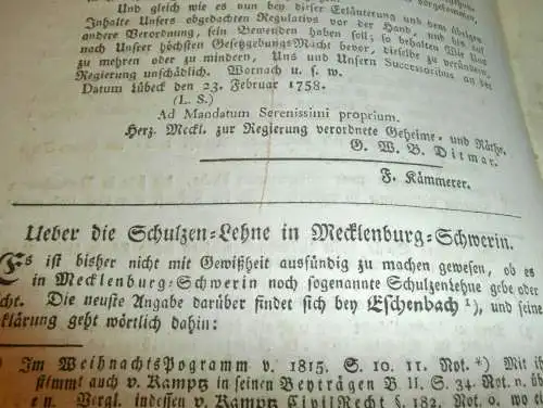 Konvolut Beylagen zu Rostocker Zeitung ,1828 , Malchow Urkunden-Inventarium , Schulzen Lehne , Lehnbrief Mecklenburg !!!